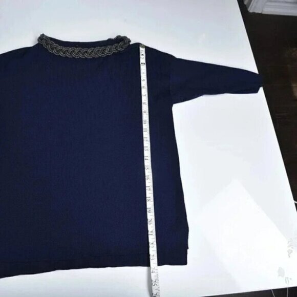 Zara Knit Blue Sweater Silver Necklace Neckline Size Small - Picture 8 of 9